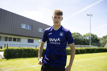 NEERPEDE, BELGIUM - AUGUST 04 : Lucas Stassin during the photoshoot of Rsc  Anderlecht Futures on